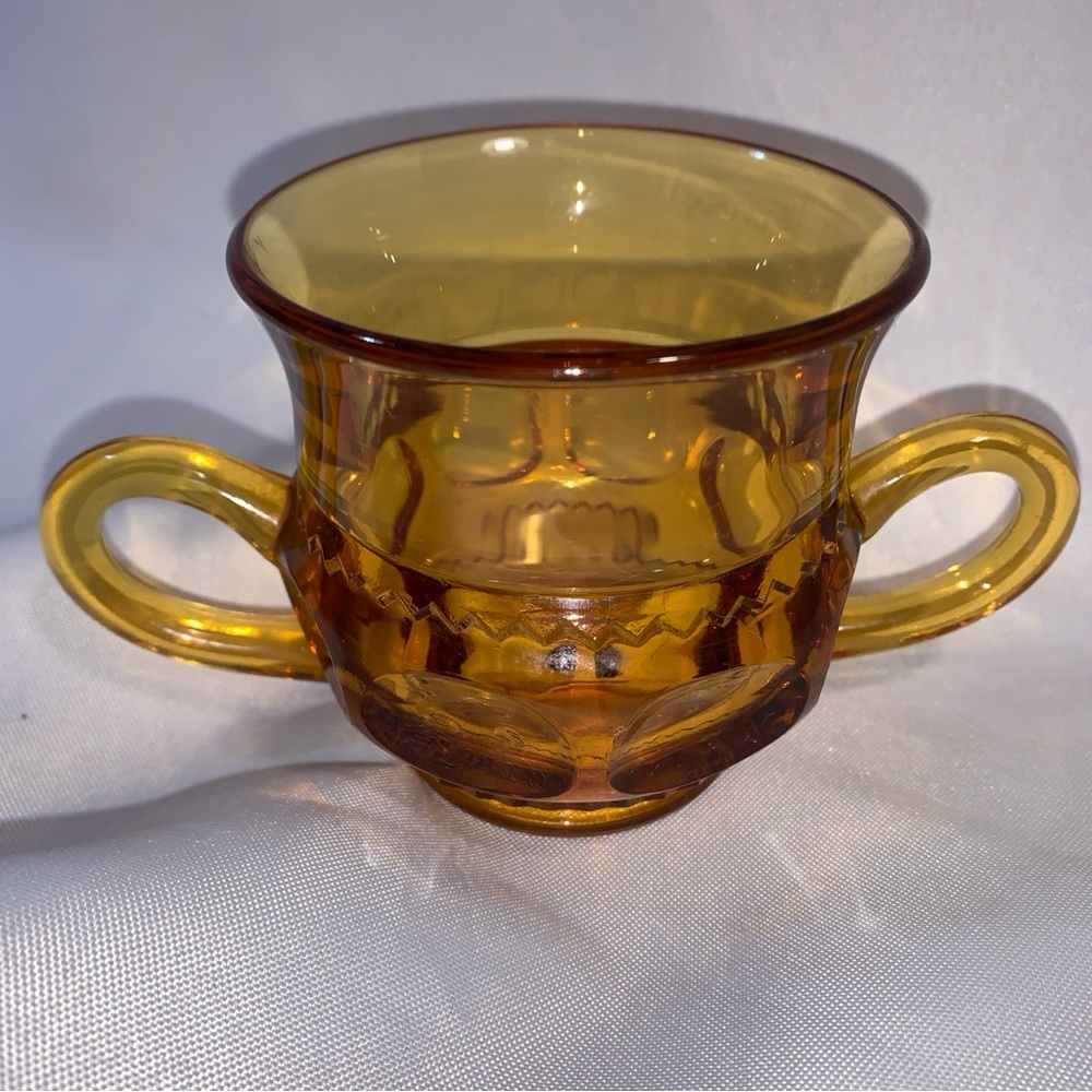 Indiana Glass Kings Crown Thumbprint Open Sugar Bowl Amber Double Handled VTG - Picture 4 of 7